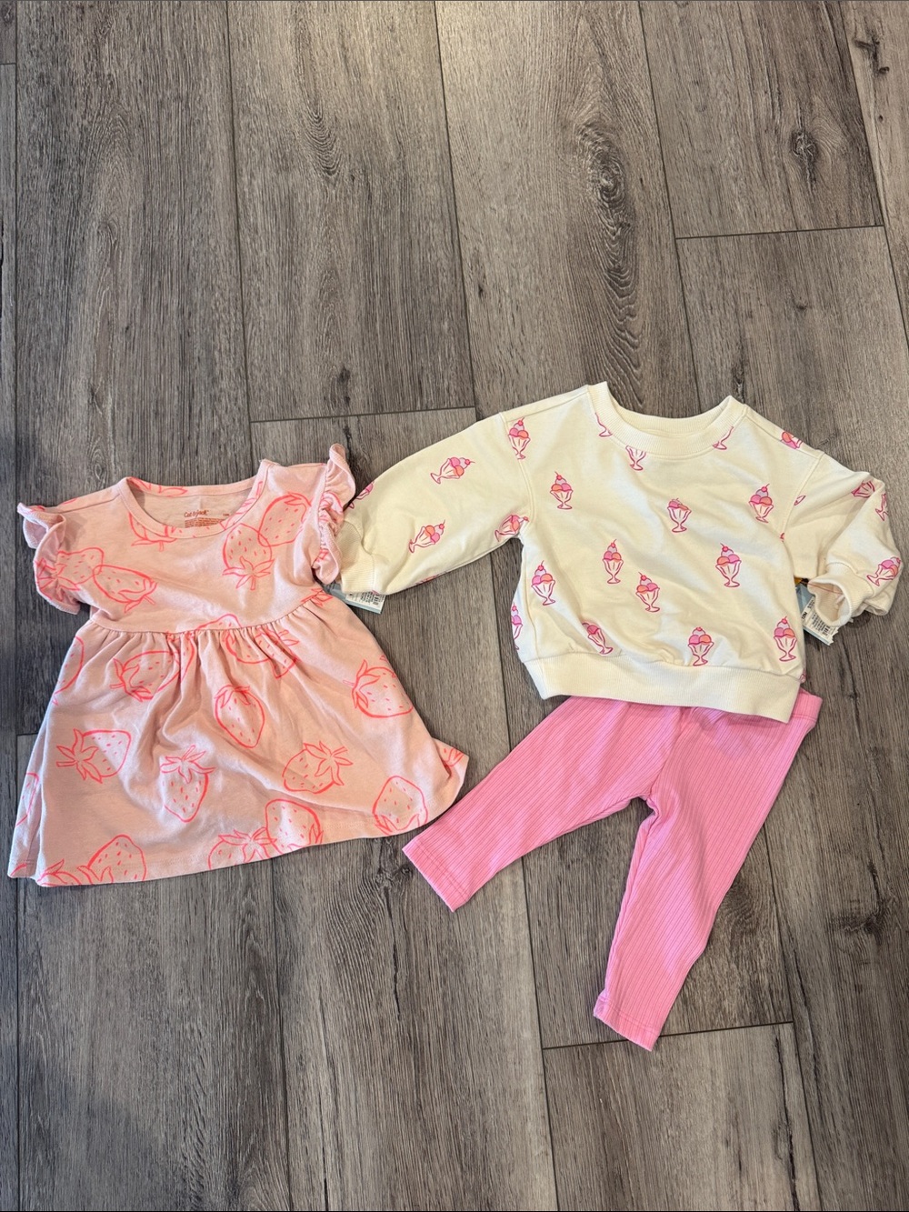 NWT Girls Pink Strawberry Dress & Ice Cream Sweatshirt with Pink Leggings